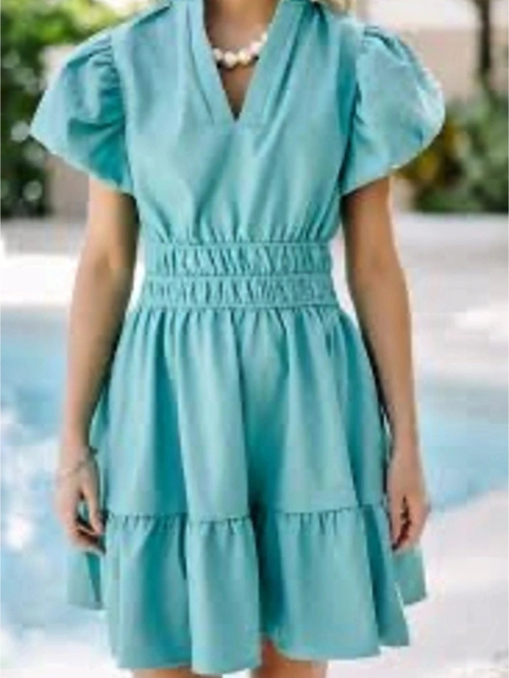 entro Puff Sleeve Mini Dress in Blue Size Medium Like New